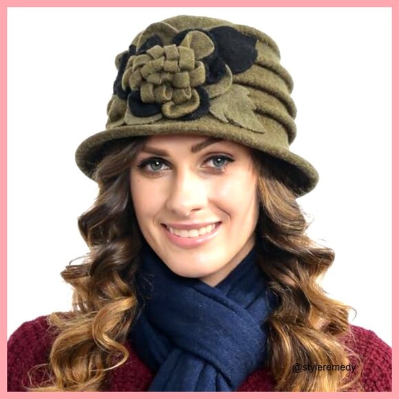 Vintage Wool Cloche Winter Hat Floral Pattern Packable main image 6